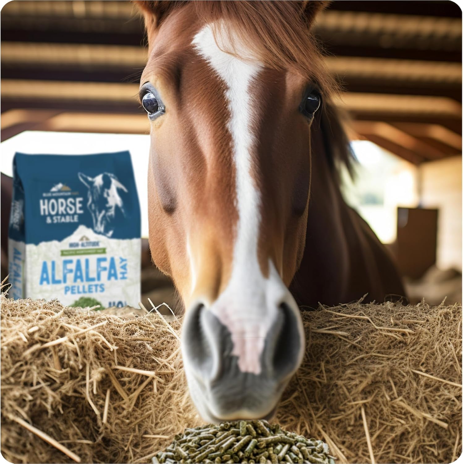 Blue Mountain Hay Alfalfa Heupellets in hoher Höhe (18 kg), Ultra Premium Nährstoffdichtes Futter, klein, schnell einweichen, staubarme Pellets, einfach zu messen, automatische Futterautomatik