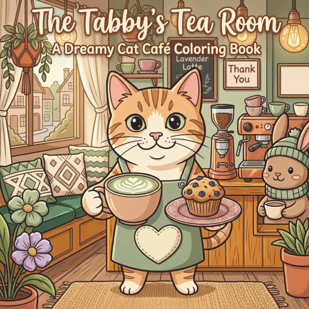 The Tabby's Tea Room: A Dreamy Cat Café Coloring Book: 25 Relaxing Illustrations of Brews, Bunnies & Plush Cushions
