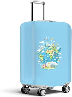 HOMETITUTE Global Landmark Luggage Cover Travel Accessories Suitcase Protector Washable Anti Scratch Protective Sleeve Baggage Wrap Fits 22-24 Inch Suitcase Covers and Luggage Skins Airplane World Map