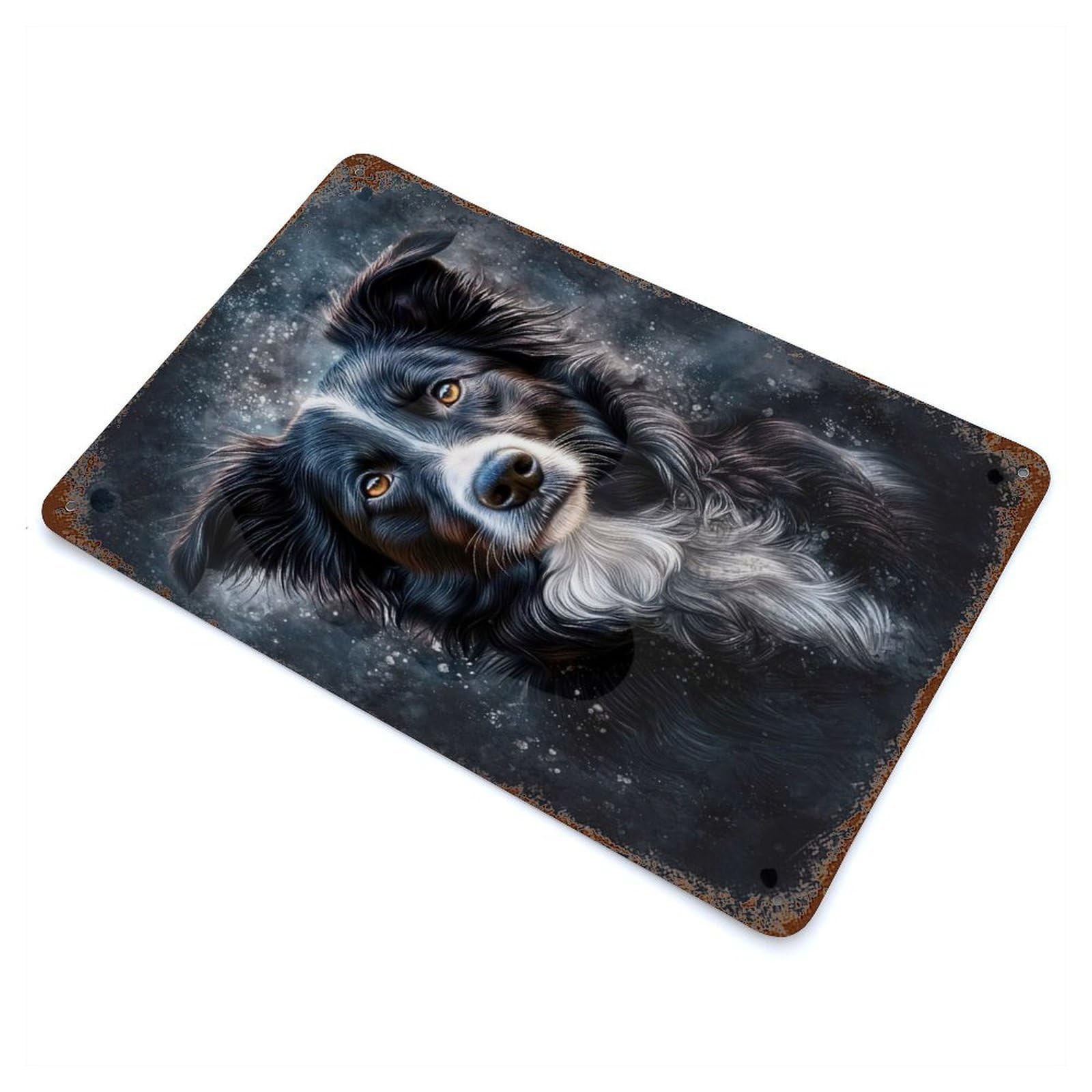 Vintage Metal Tin Sign Border Collie Portrait 11.8"x7.9", Industrial Home Decor for Farmhouse, Kitchen And Entryway Decor