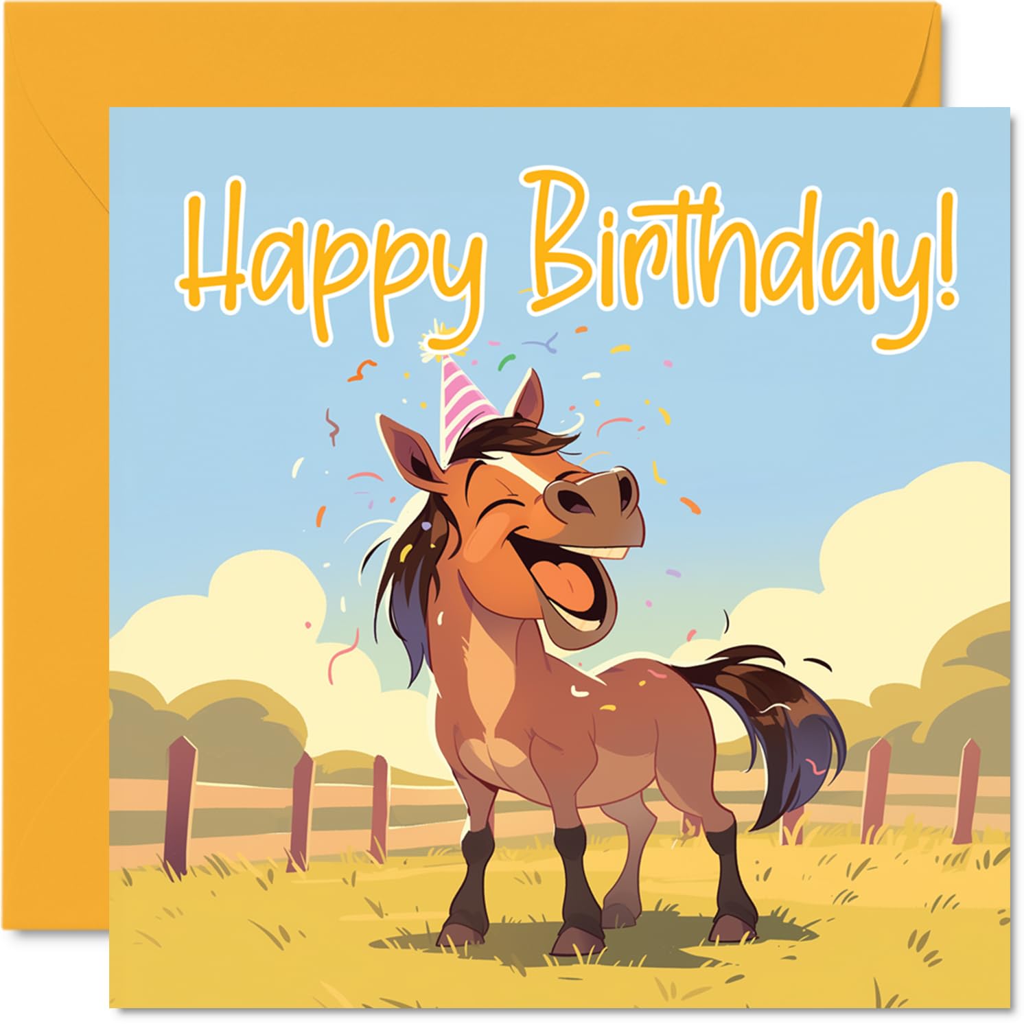 Horse Birthday Cards - Farm Farmyard Party - Happy Birthday Card for Son Daughter Brother Sister Grandson Granddaughter Niece Nephew Cousin, 145mm Bday Greeting Cards