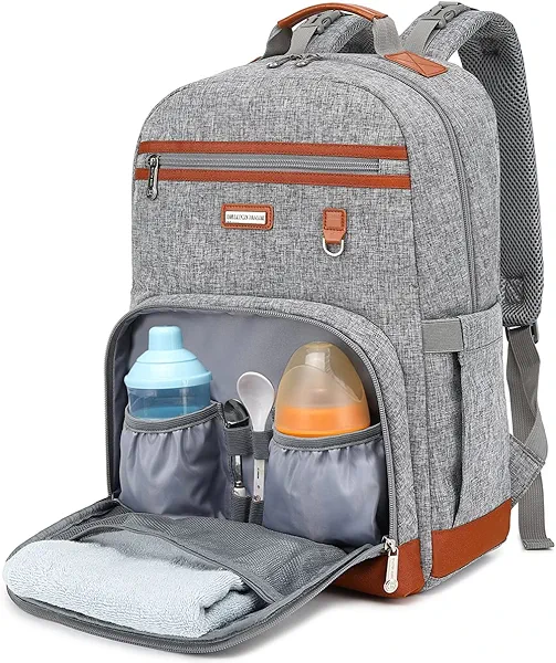 BILLITON MASHI Diaper Bag Backpack, Large Baby Nappy Bags with Portable Changing Pad for Boys and GirlsMultifunction Travel Baby Bag for Moms Dads, Shower Gifts Waterproof and Stylish,Grey