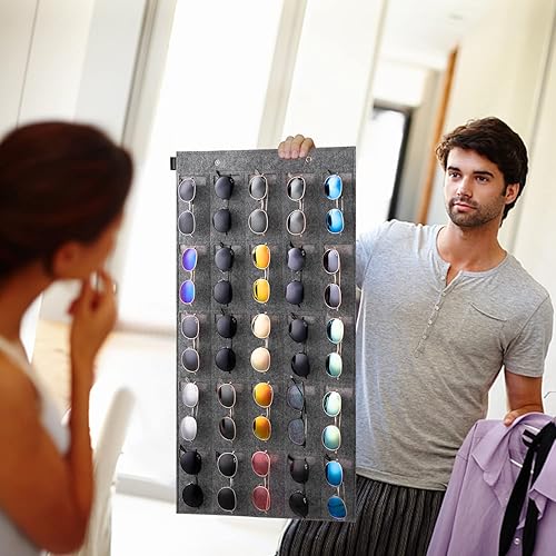 Miniatura 7 de KGMCARE - Organizador de lentes de sol, almacenamiento con 16 ranuras para colgar en la puerta, exhibición de lentes, a prueba de polvo