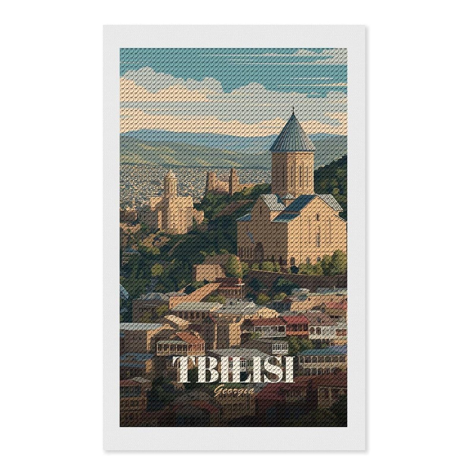 Junmoney Tbilisi Georgia Cityscape Illustration Diamond Art Kit 12"x20", Creative Leisure Activity, Complete Accessories, Vintage Style Decor, for Women
