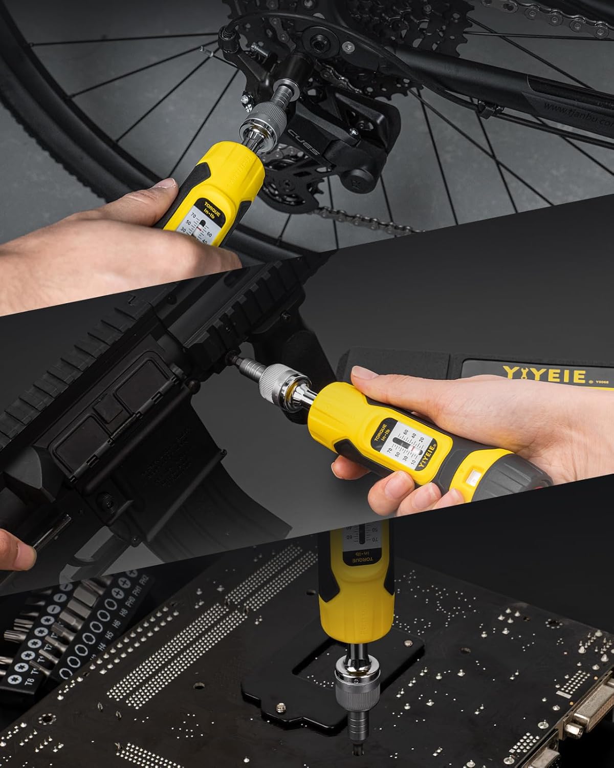 YIYEIE Ratchet Torque Screwdriver, 10-70 in-lbs, 1/4" Drive Inch Pound Torque Screwdriver with Click-Type, 0.5 in-lb Increment, Fat Wrench Tool with 10 S2 Steel Hex Bits for Bike Repairing & Mounting