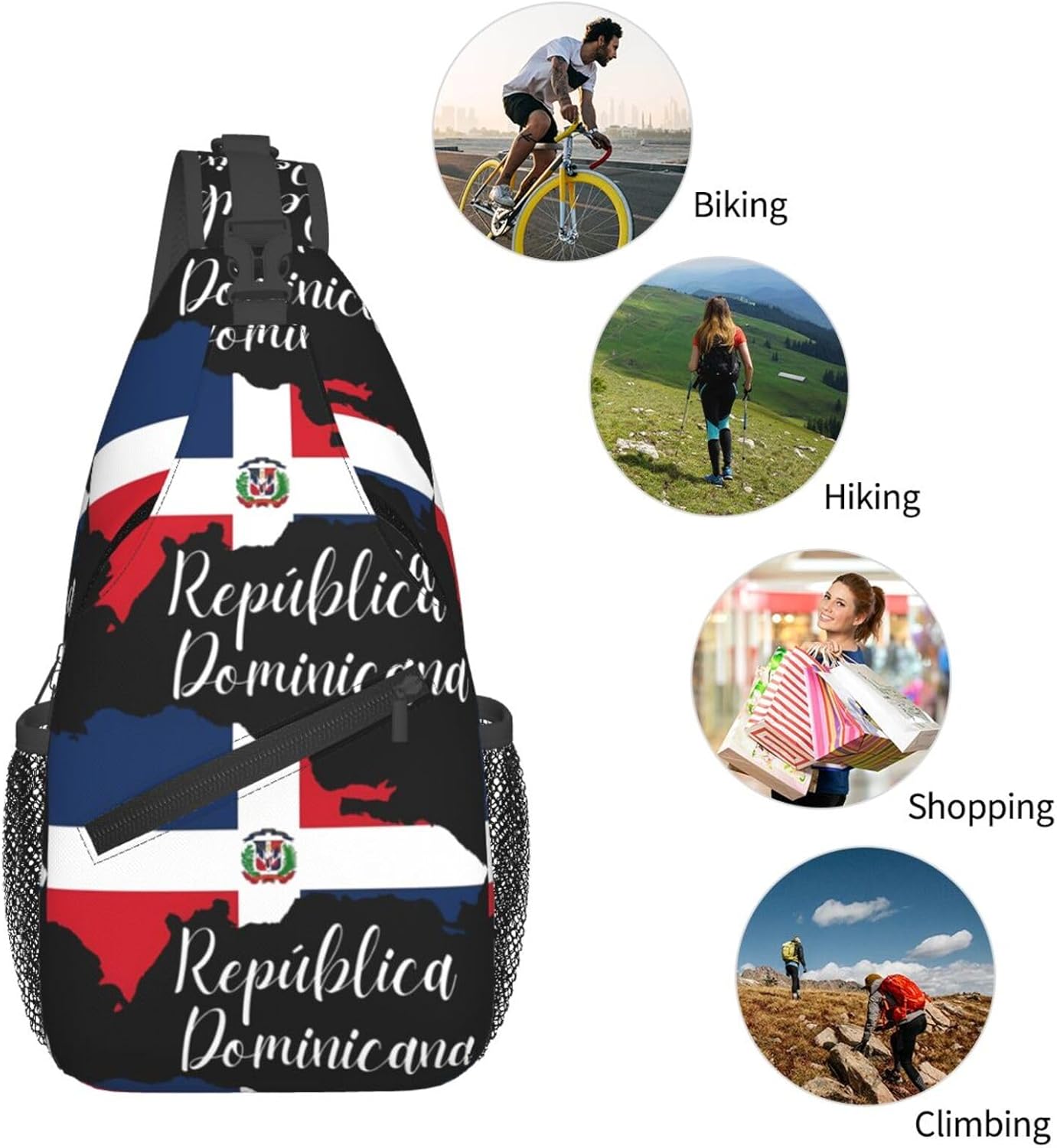 Dominican Republic Map Flag Sling Bag Casual Crossbody Bag Sports Shoulder Backpack Travel Chest Pack Cycling Cross Bags Gym Hiking Daypack
