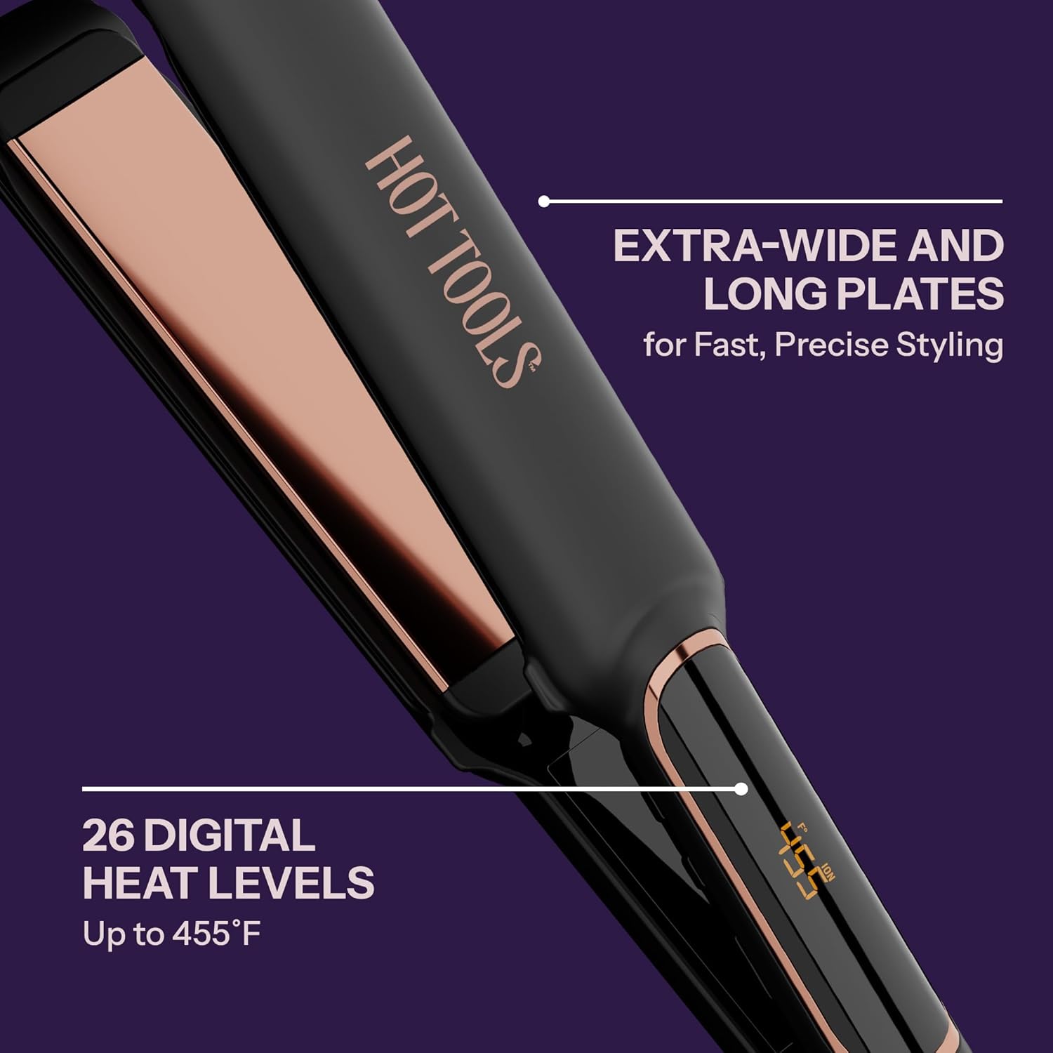 HOT TOOLS Professional Rose Gold Digital Extra Long Flat Iron, 1-1/2 inch - Image 5