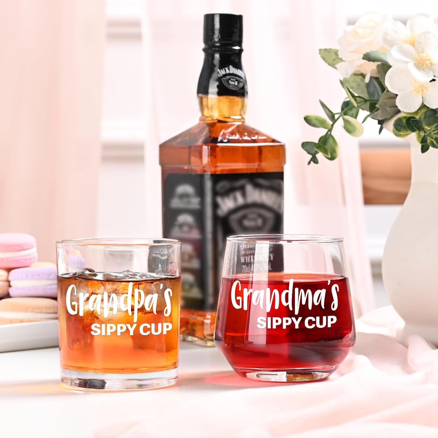 Futtumy Gifts for Grandparents, Grandma's Grandpa's Sippy Cup Wine Glass & Whiskey Glass Set, New Grandparents Gifts, Grandma Grandpa Gift for Christrmas Mothers Day Fathers Day Birthday - Image 5