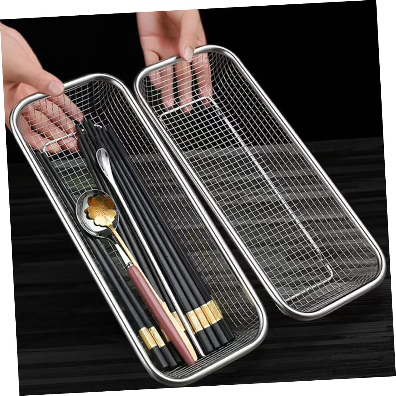 NOLITOY 4 Pcs Dishwasher Basket Dishwasher Utensil Basket Kitchen Utensil Holder Flatware Organizer Dishwasher Silverware Tray Kitchen Drying Basket Small Basket Rectangle Stainless Steel