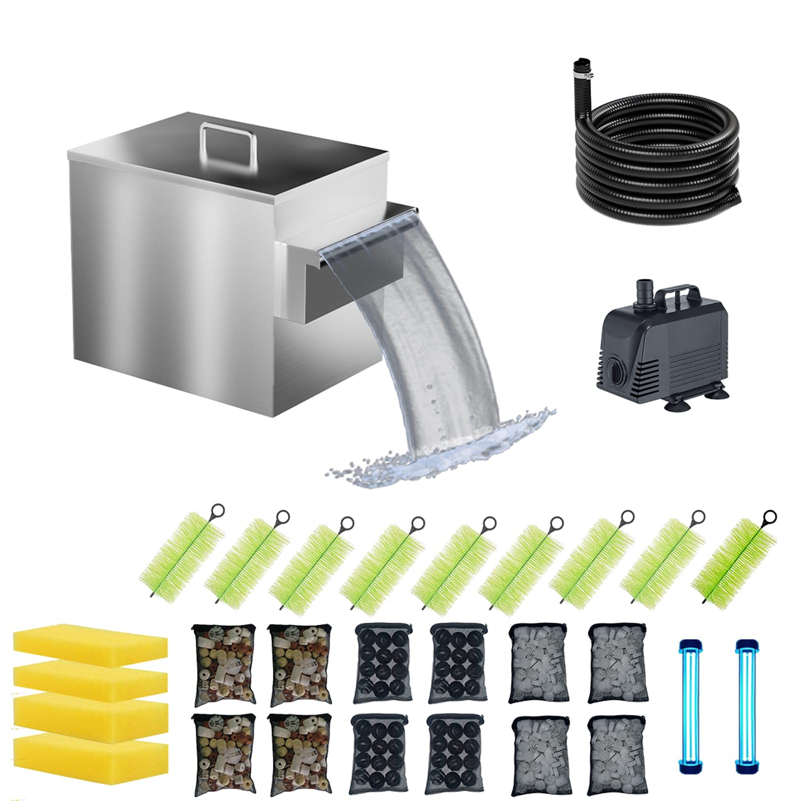 Carefree Fish Koi Pond Multi-Layer Filter Box 304 Food-Safe Stainless Steel Construction Garden Water Waterfall Filtration with Water Pump(Patent No.:US D1067273S) : Patio, Lawn & Garden