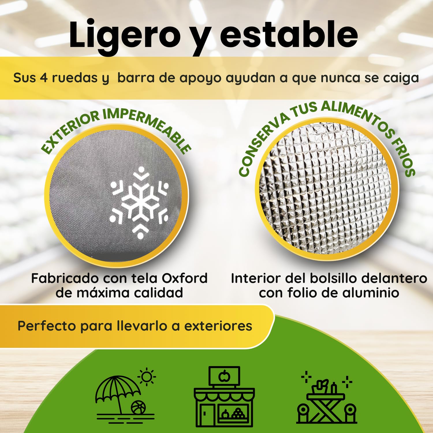 Carro de la Compra de 50L + Gancho Multiusos de Regalo con Compartimento Refrigerante | Carrito Compra de 4 y 2 Ruedas Ideal para Supermercado (Requiere Montaje) (Gris.) — view 6