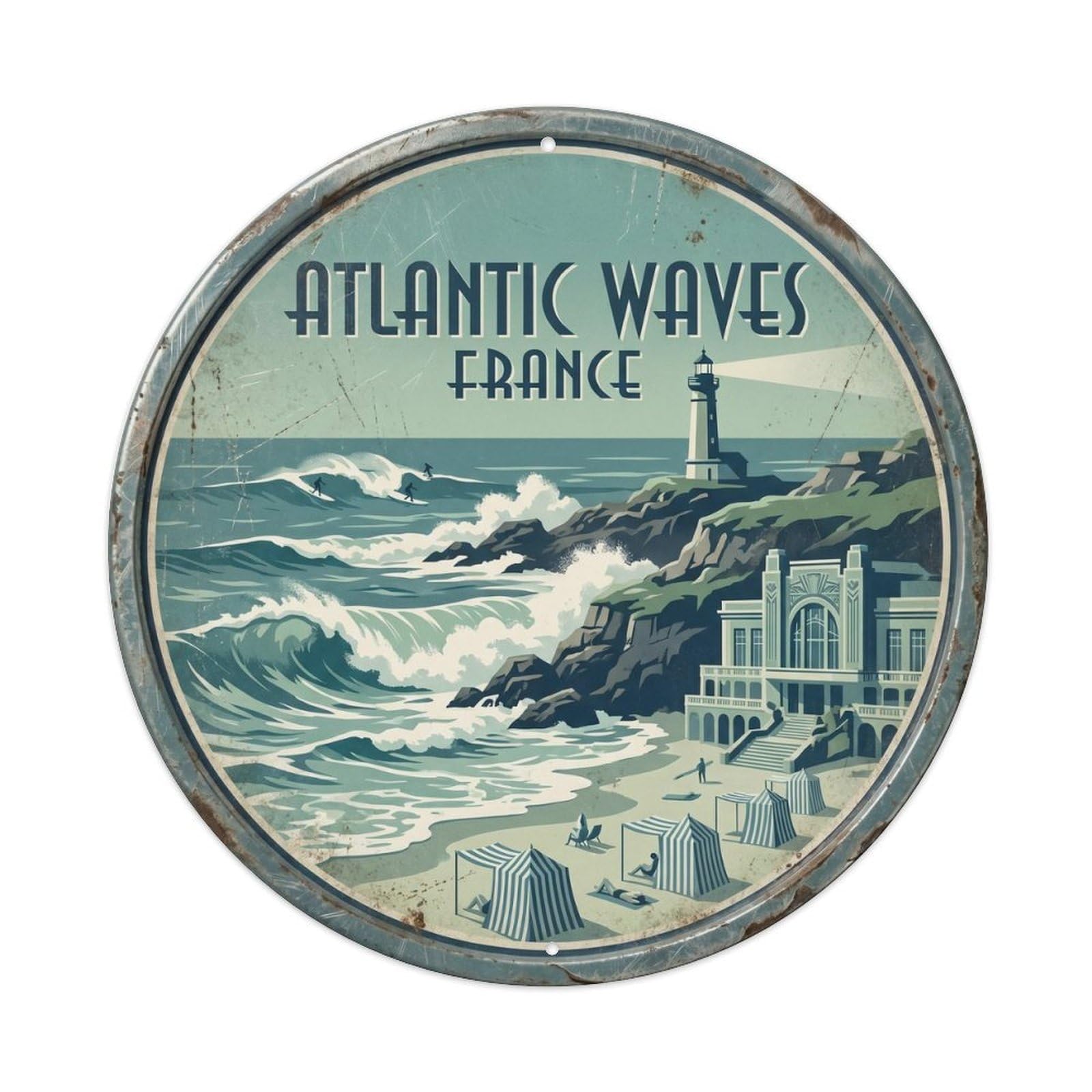 Vintage Travel Atlantic Waves France Metal Tin Sign