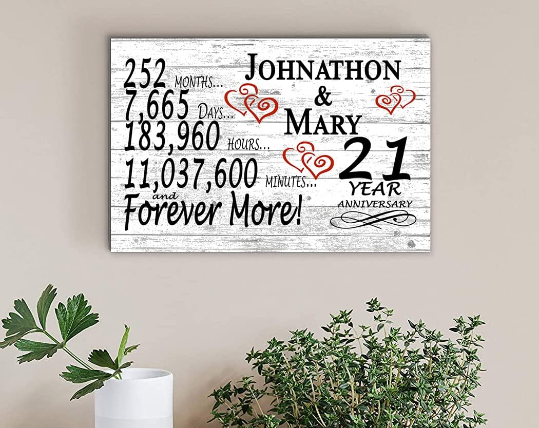 Personalized 21 Year Anniversary Sign Gift 21st Wedding Anniversary Present For Couple Days Minutes Years - Solid Wood - 16.5in x 10.5in x .75in (21 Year)