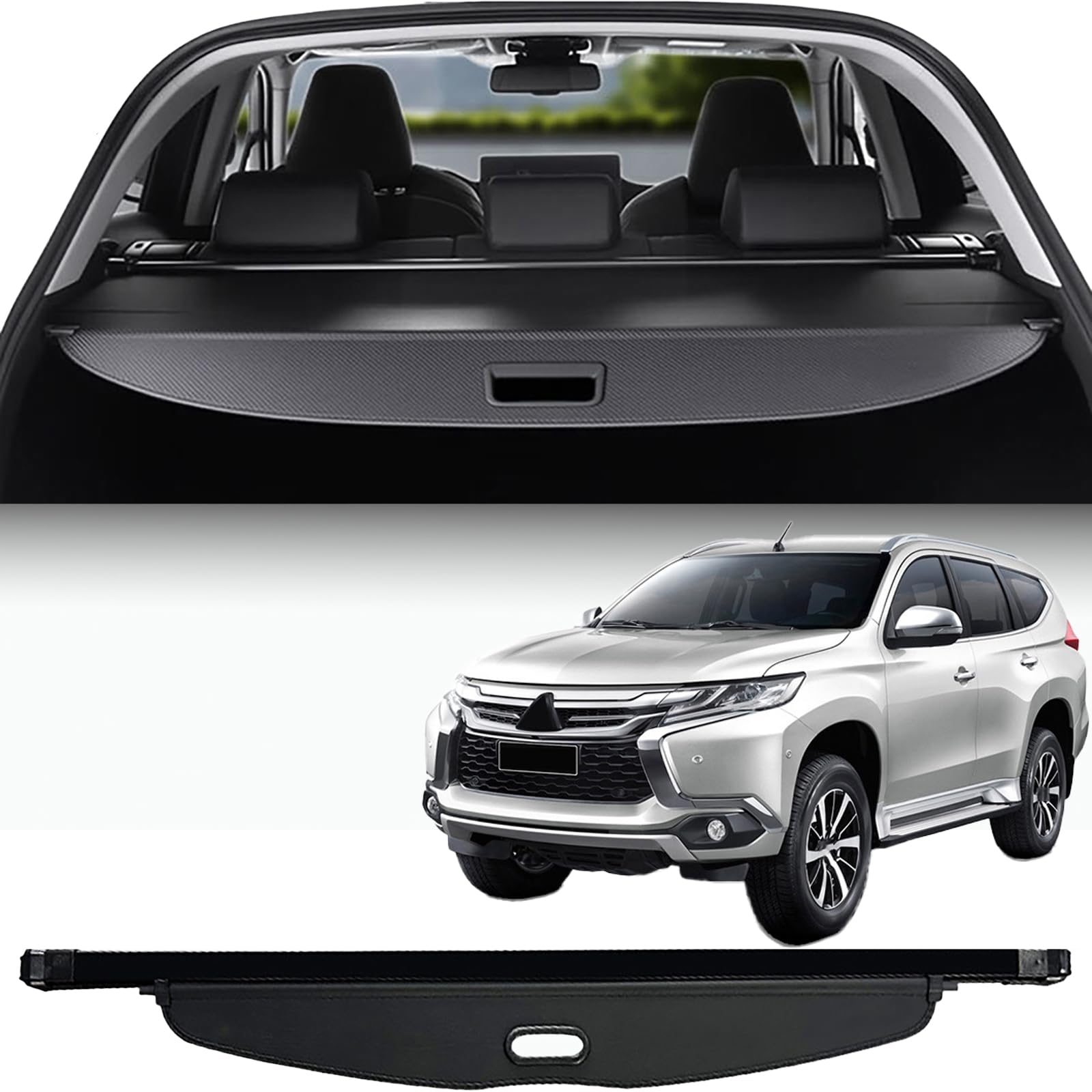 Durable Cargo Cover for 2016-2023 Mitsubishi Pajero Sport Accessories,Retractable Cargo Cover Trunk Security Cover Privacy Screen Sunshade and Anti-Theft,Canvas