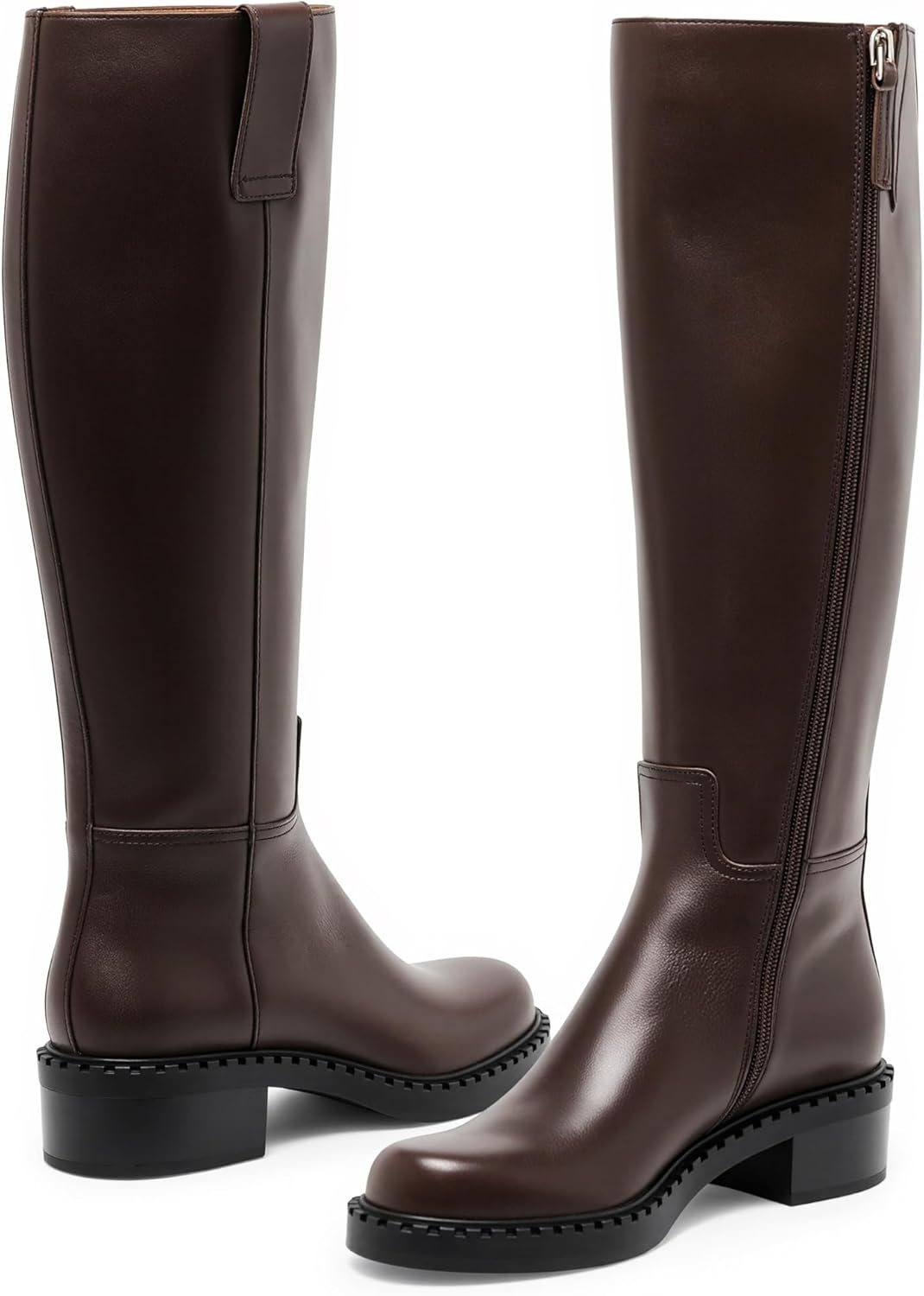 KaroNairy Women Knee High Boots Faux Leather Long Boots Low Chunky Heel Square Toe Side Zipper Fall Tall Boots - Image 5