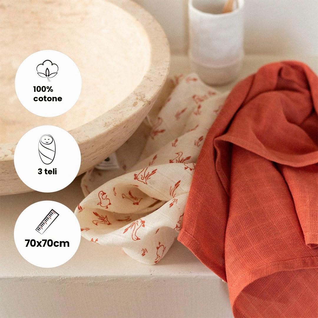 Trois Kilos Sept Mussole Neonato 70x70 cm Oeko-tex Terracotta