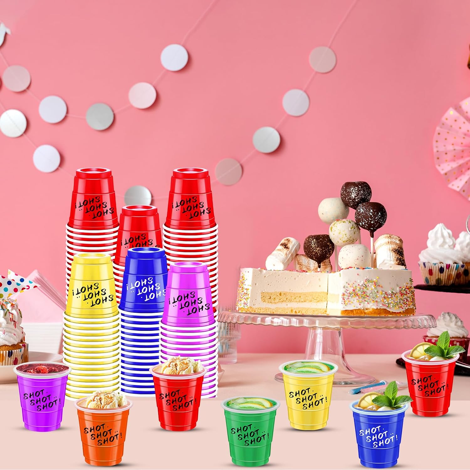 120 pcs Multicolor Shot Cups 2 oz Colorful shot glasses Neon Shot Cups for Wedding Graduation Summer Beer Taste Serving, Snacks(Rainbow Colors)
