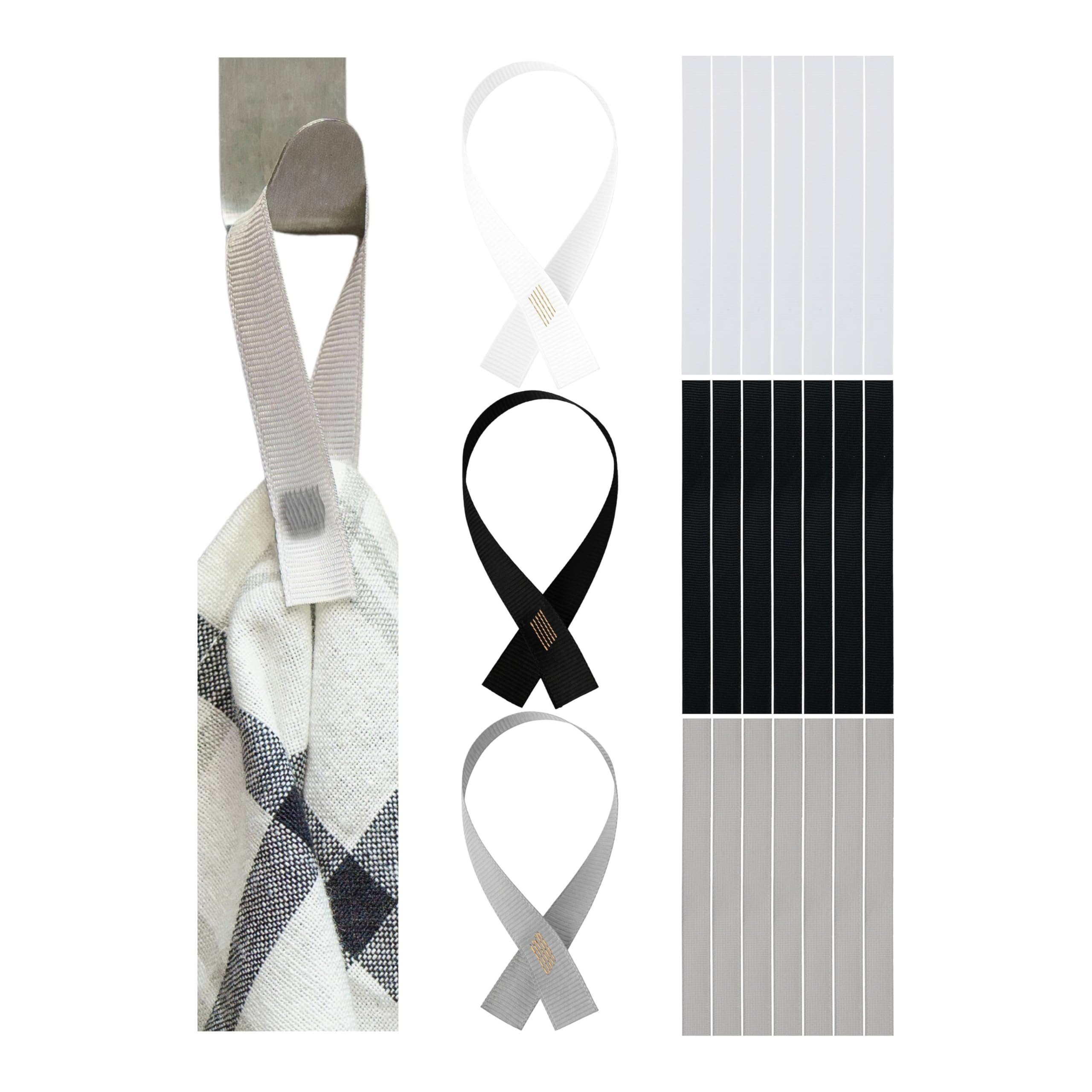 Your Day Mate Towel Hanger for Sewing on, 24 pcs, 7.09 x 0.47 Loops, in White, Grey, Black, Hanger Holder for Dish Towel, Towel, Cloth, Cloth, Decorative Items, Camping Accessories, Towel Holder