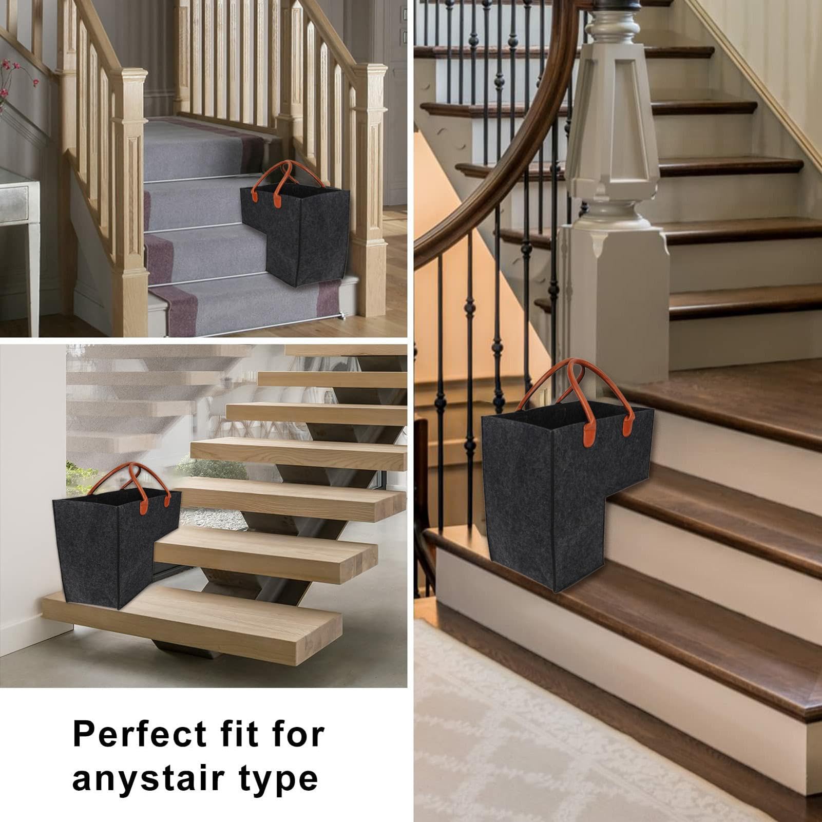 Cesto per scale a forma di L | 2 pz Cestini portaoggetti pieghevoli per scale | Organizer grande per cesta per scale con manico in pelle | Scatola portaoggetti multiuso senza deformazione