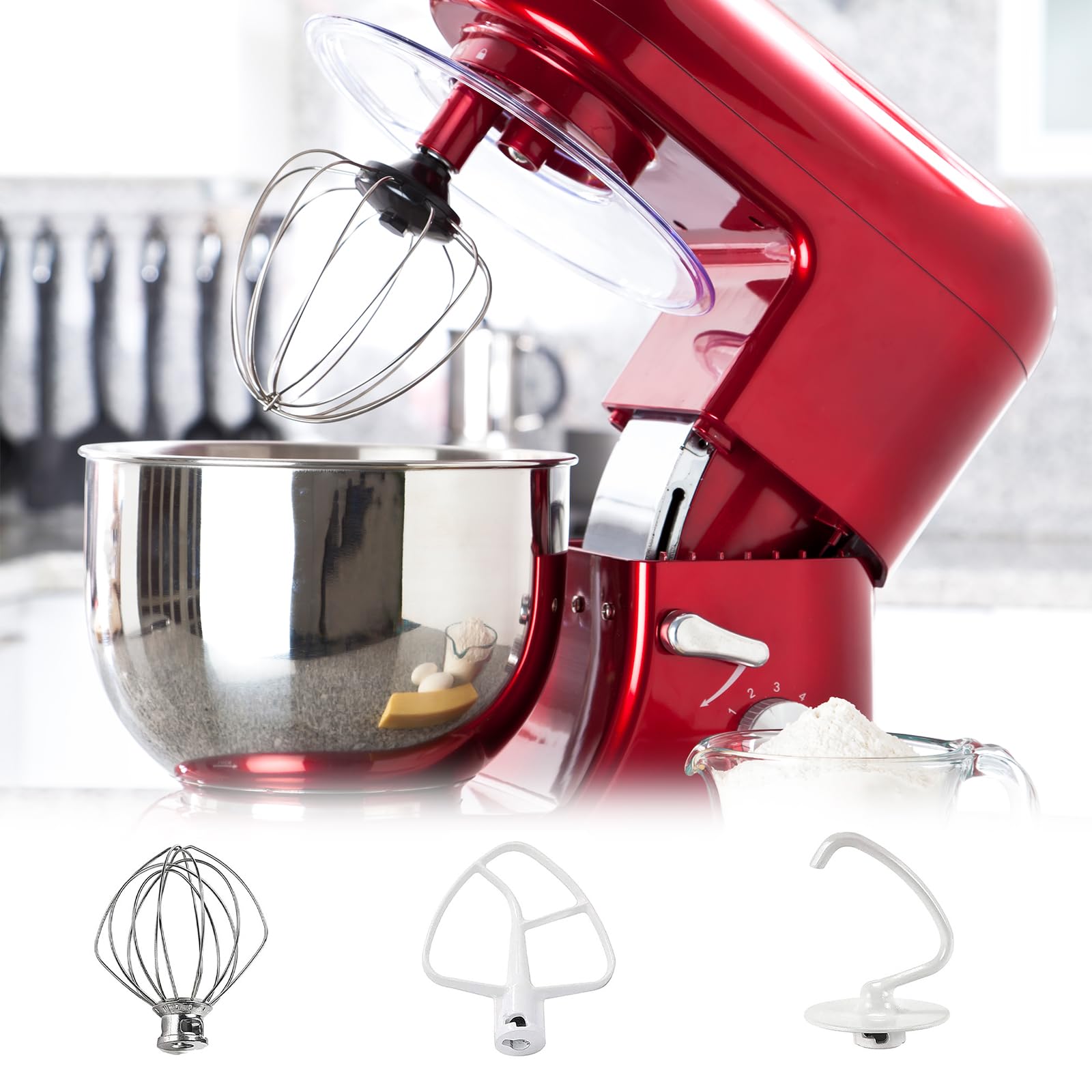 Juego de Accesorios para Máquina de Cocina, 3 Piezas Kitchen Accesorios Fabricados con Batidor K45WW Gancho para Masa K45DH Y Batidor Plano K45B para Preparar Una Variedad de Deliciosos Platos