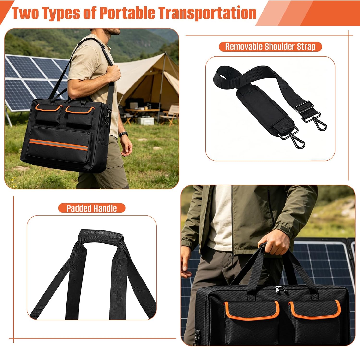 22"x4"x25" Solar Panel Travel Bag, 600D Waterproof Carrying Pocket Case, Solar Panel Storage Bag with Shoulder Strap Fit for Outdoor Camping Travel, Compatible with 100W /200W, with Shoulder Pads