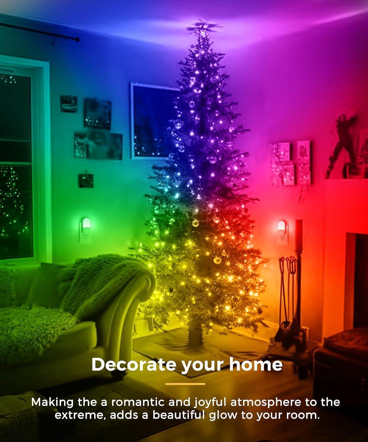Pacote com 2 lâmpadas noturnas de LED RGB, luzes noturnas que mudam de cor conectadas à parede com sensor de luz para decoração de banheiro, quarto, presente