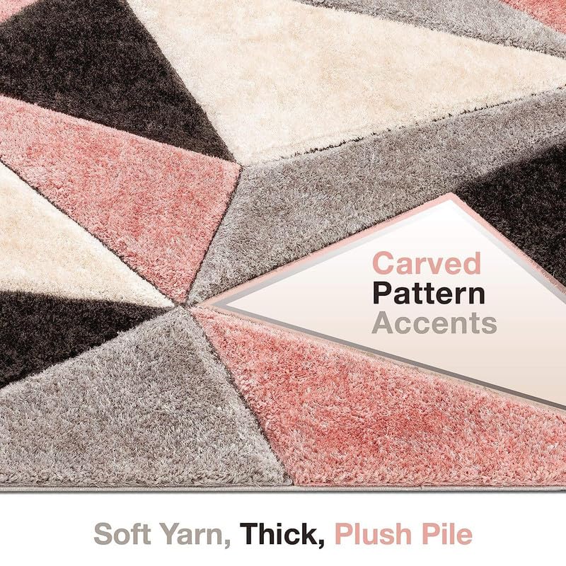 Image of Shaggy Carpet for Home 10 x 14 Feet Ultra-Soft, Thick, and Stylish Shag Texture Ideal for Living Room, Bedroom, or Office - Easy to Clean and Perfect (Peach;Black)