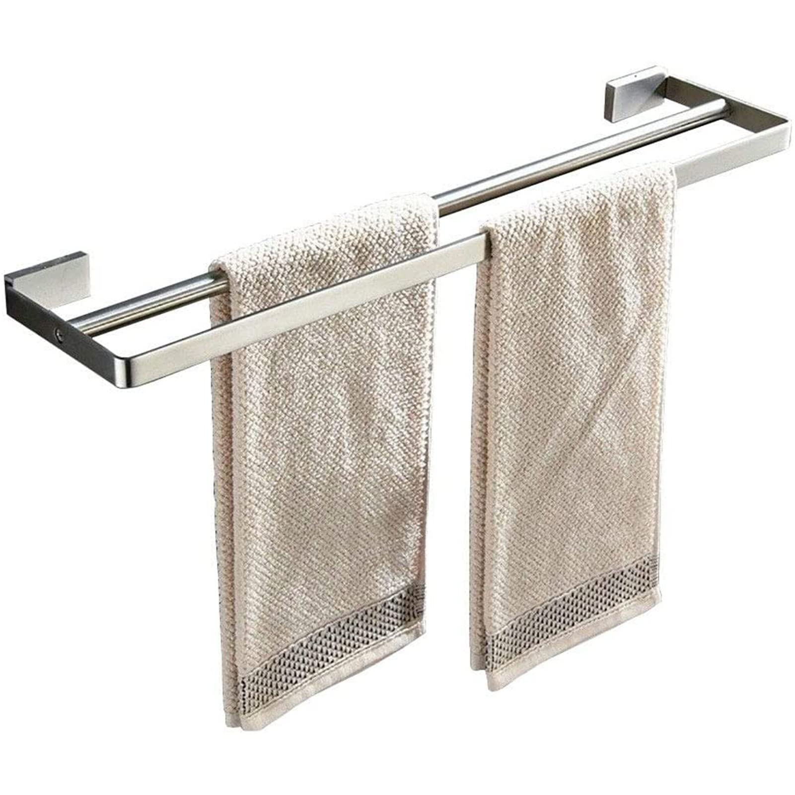 LMYSXAOZ Square Towel Bar Rail, Double Holder 40cm-80cm, Wall Mounted 304 Stainless Steel for Bathroom Hardware and Kitchen, Silver, Brushed Finish (Size : 50cm)