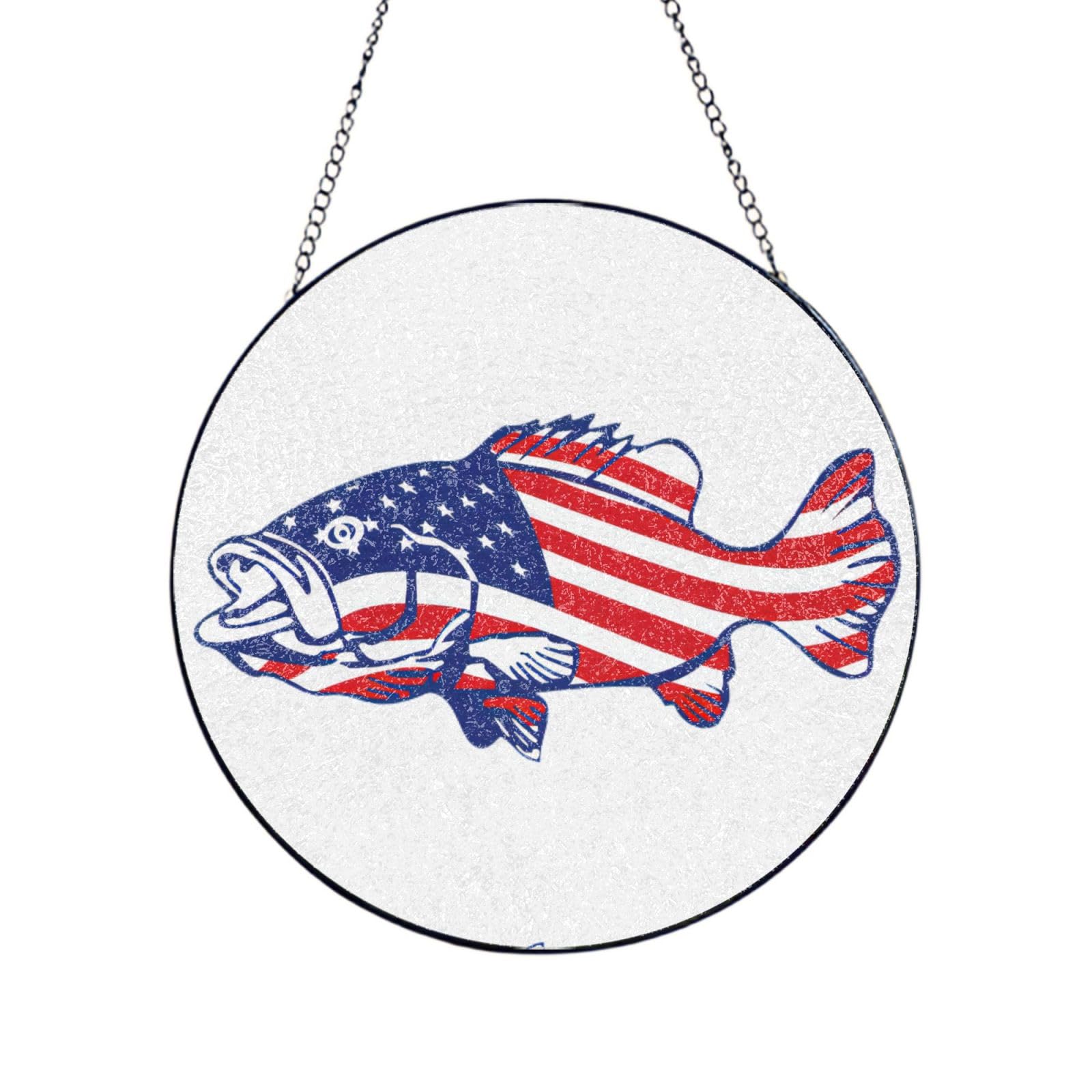 Phayah American Flag Patriotic Fishing Print Glass Window Hanging Sun Catchers Suncatcher Decor For Birthday For Home Garden Porch 6in（15cm）