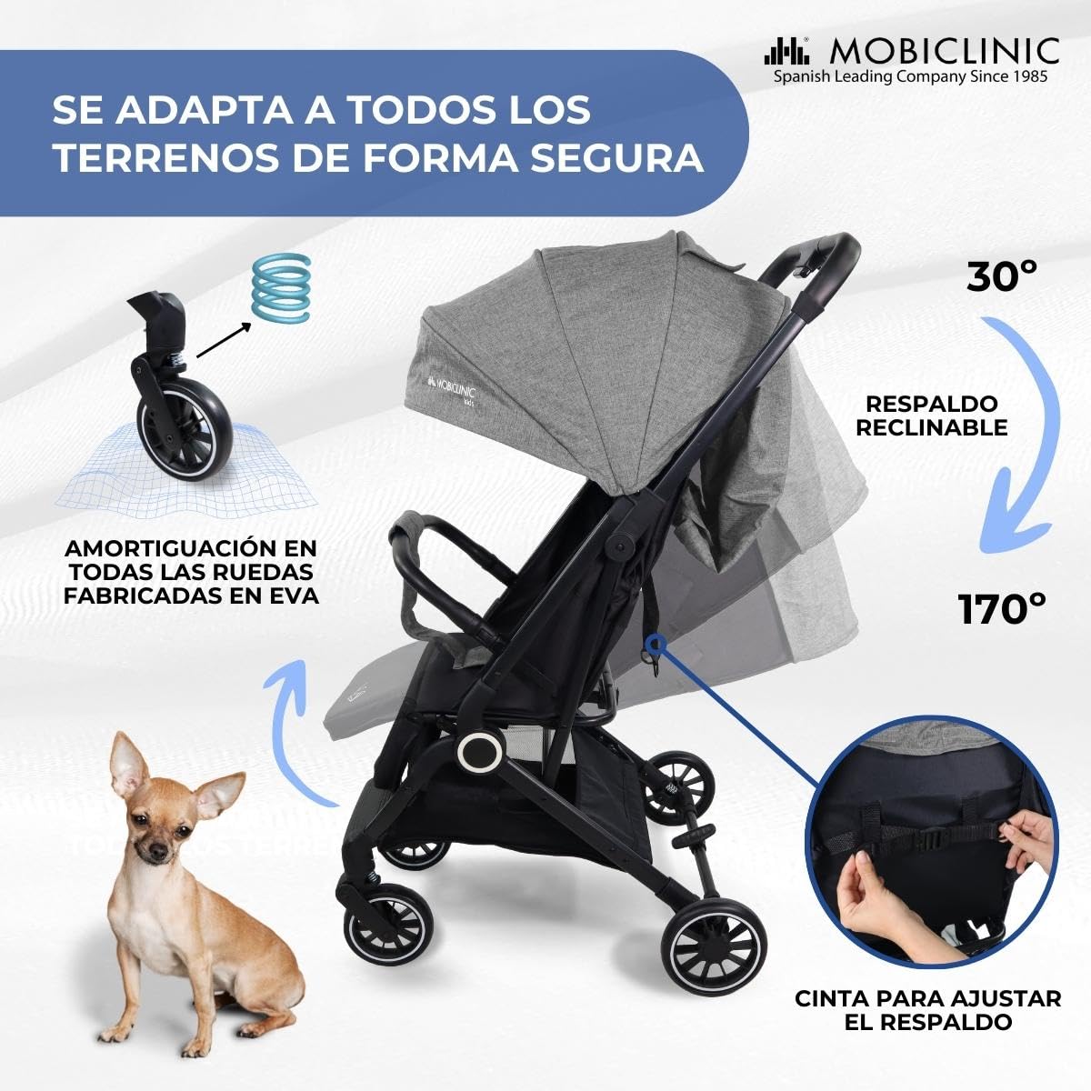 Mobiclinic®, Silla de Paseo, Ultraligero, Arnés con 5 Puntos, Manillar Monomando, Carrito Bebé Plegable, Cesta, 0-36 meses, Ajustable, Capota Desplegable, Frenos con Bloqueo, Trip