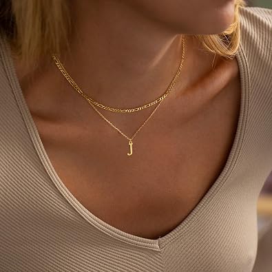 Initial Necklaces for Women Dainty Gold Silver Layered Letter Pendant Necklace Cute Figaro Chain Choker Necklace Personalized Trendy Stuff Jewelry Stack Gift for Women Her