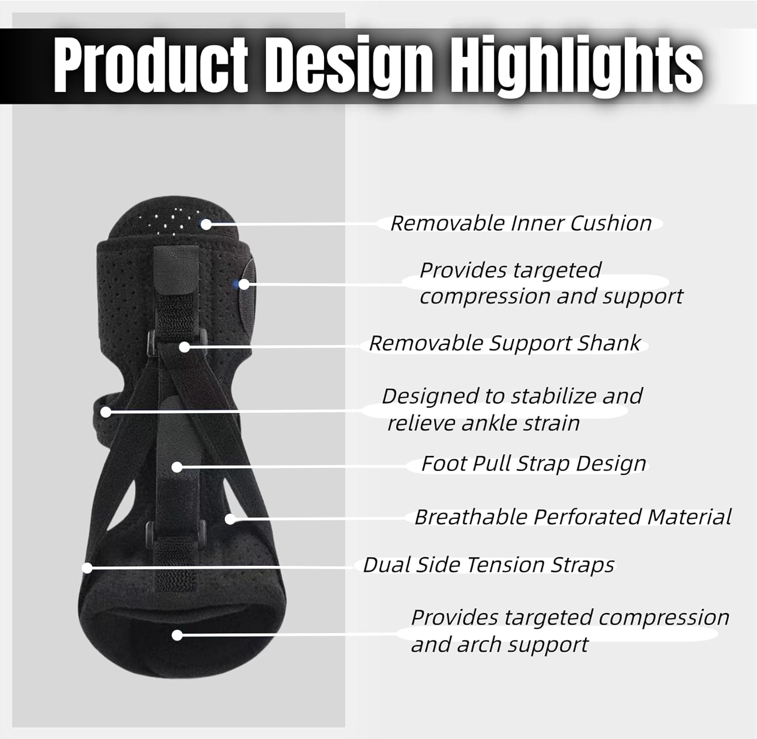 Plantar Fasciitis Night Splint for Women & Men, Adjustable 3-Point Support Foot Brace for Foot Drop, Achilles Tendonitis & Heel Pain Relief (Black)