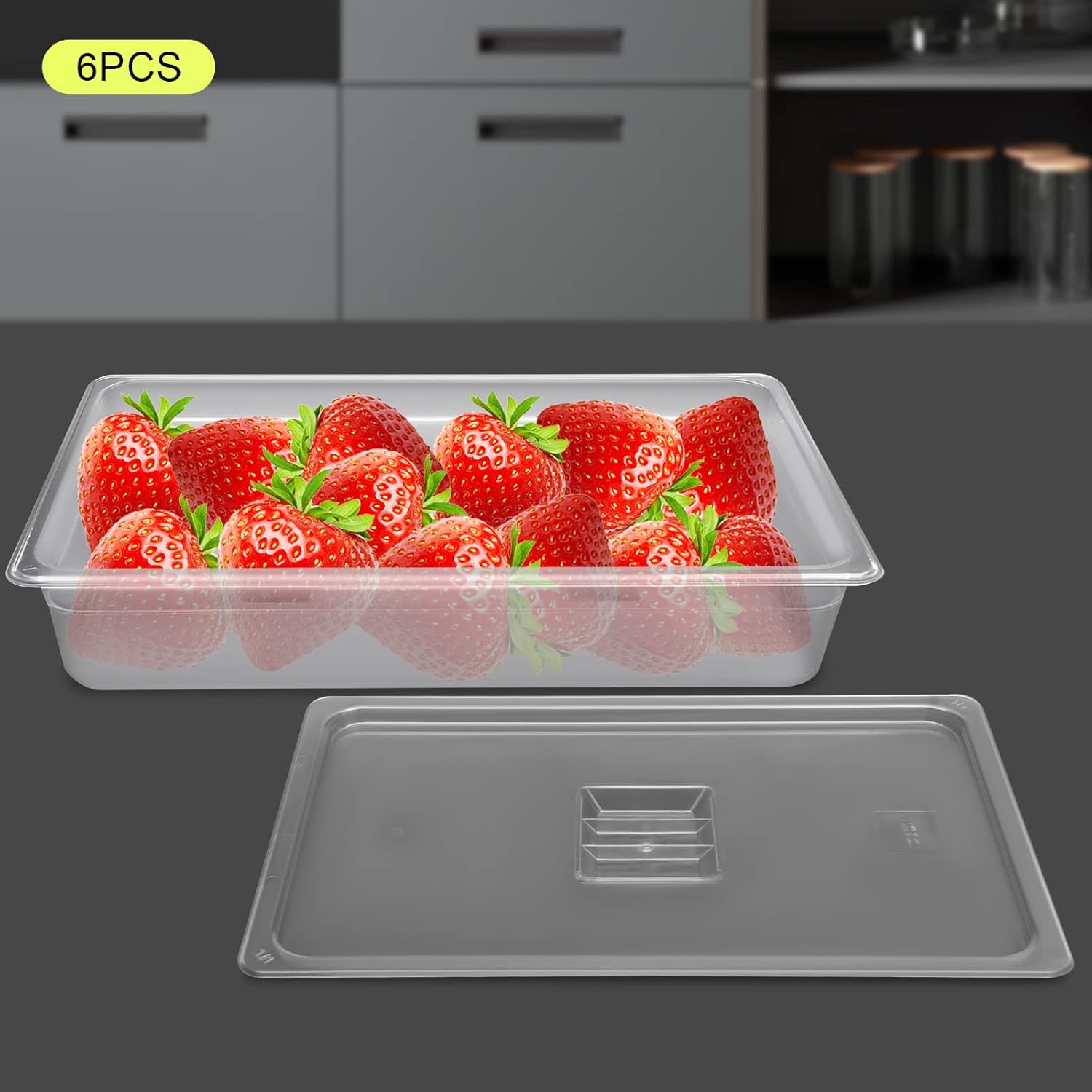 6 Pack Food Pans with Lids 4'' Deep Commercial Food Storage Containers Clear PC Hotel Pans for Kitchen Party Supplies and Prep Table,-40~212℉ Available, 20.7x12.7x4 in