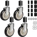 3 Inch Caster Wheels for Prep Table, Expanding Stem Casters with Dual Brake, Fit 7/8" to 1-5/8" Tube Leg Industrial Locking Wheels for Stainless Steel Table/Cart/Commercial Kitchen Appliances Leg