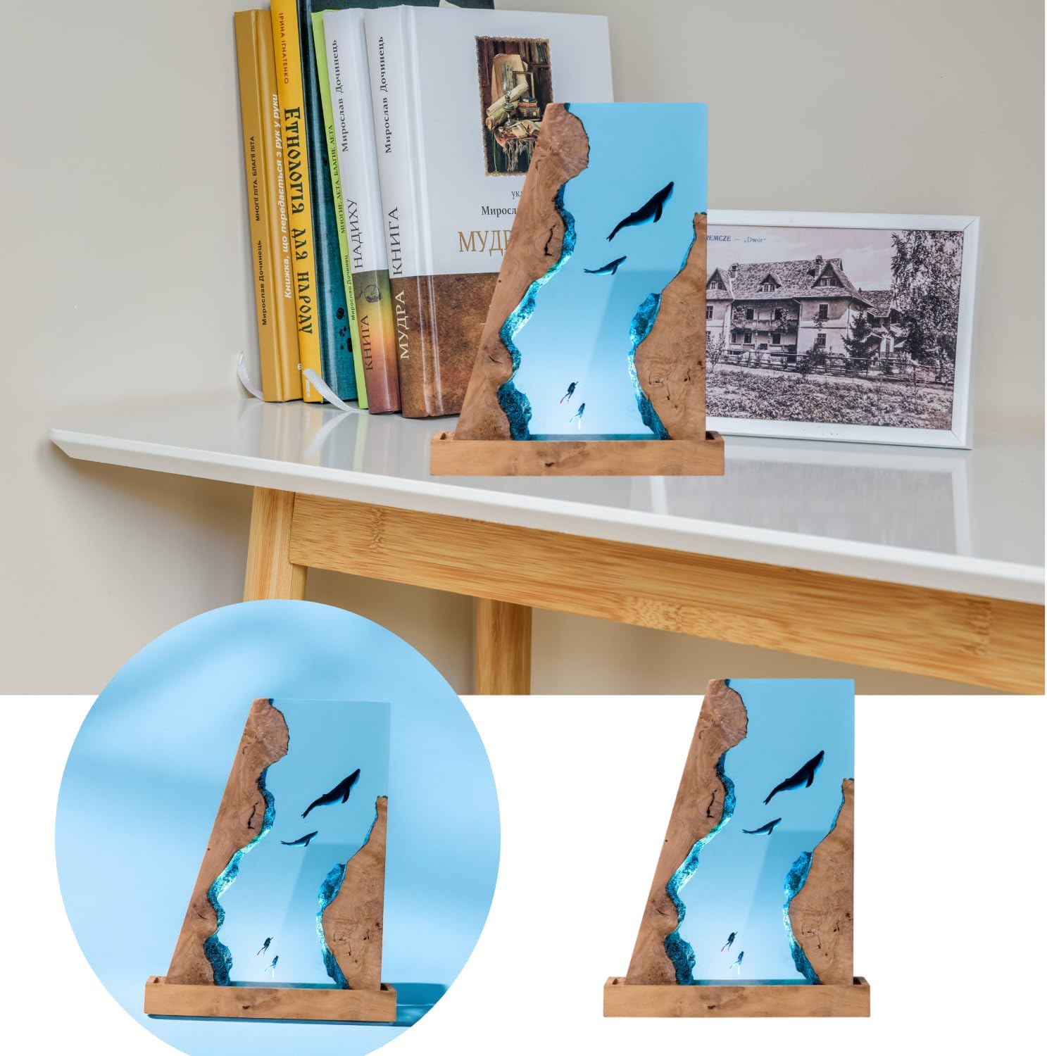 Underwater Resin Lamp Featuring Whale and Diver – Multi-Color LED Ocean Light – Unique Handmade Nautical Decor for Bedroom or Living Room – Great Gift for Marine Adventure Seekers Birthday Gift (L)