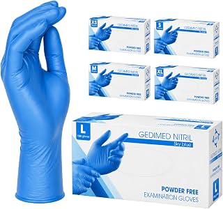 Gedikum 1000 (10x100 Stk) Nitril-Handschuhe, puderfrei, latexfrei, hypoallergen, Lebensmittelhandschuhe, medizinische Einweghandschuh, Gummihandschuhe S, M, L, XL (blau/Schwarz) (Blau, L)
