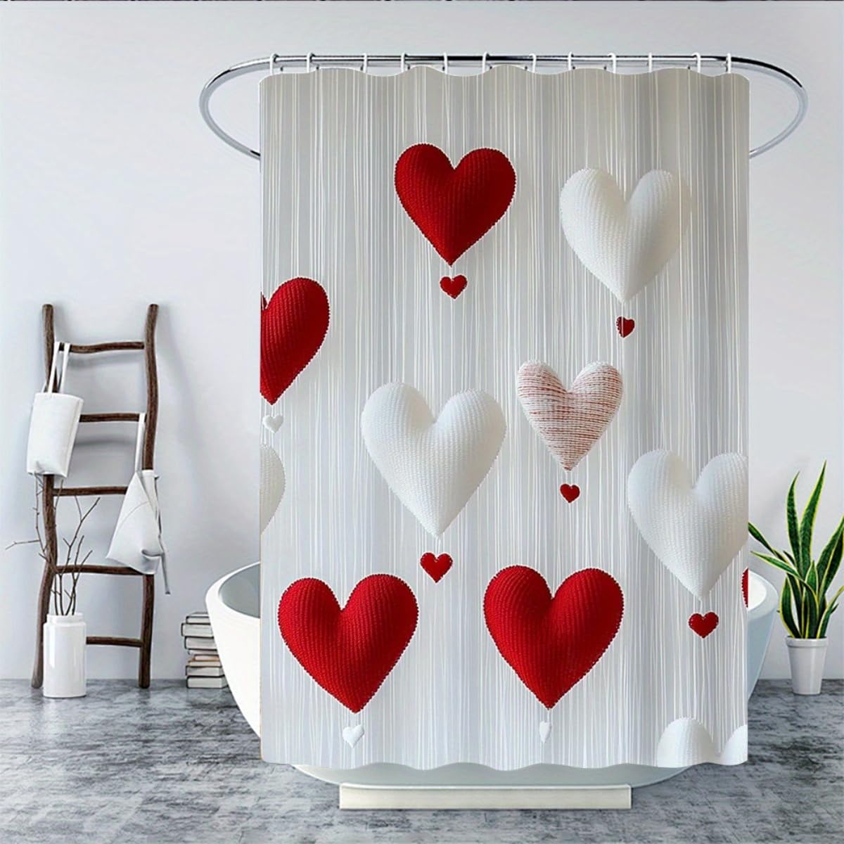 GLWDMB 1 Piece 180x200CM Romantic Heart Pattern Printed Shower Curtain With Hook, Polyester Fabric, For Windows And Walls, Bathtub, Bathroom, Machine Washable, All Season Universal