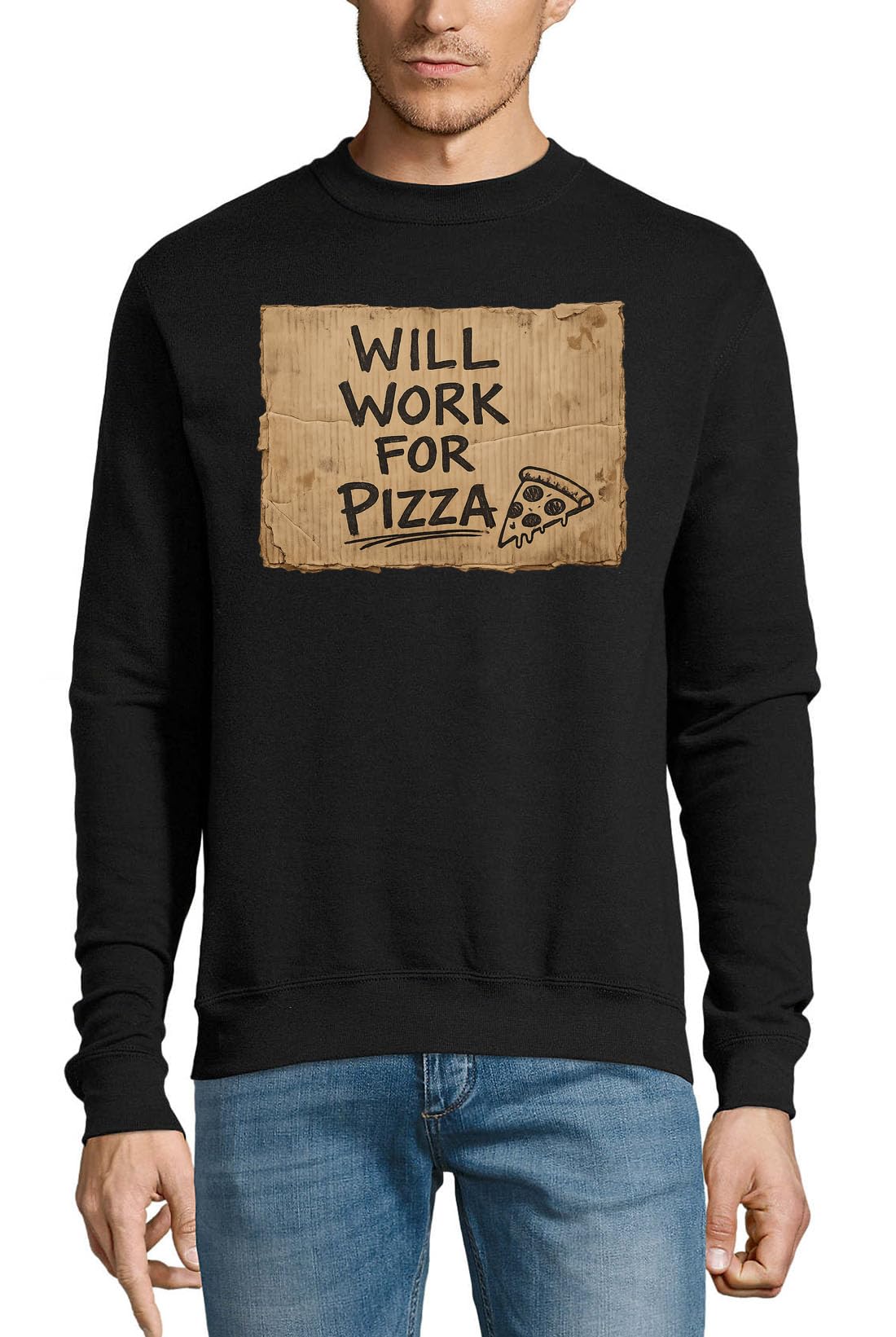 Humorystyczny znak o pracy i pizzy bawełniany sweter bluza sweter sweter czarny