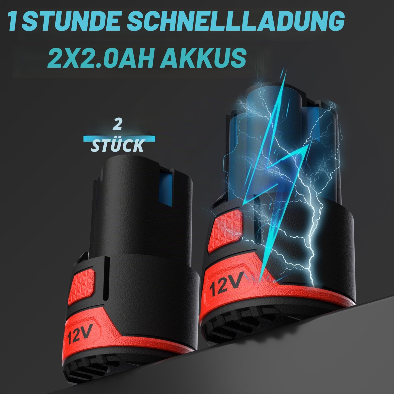 PULITUO Elektrische Ratschenschlüssel Set, 12V Akku Ratschenschlüssel 3/8" mit 2pcs 2000mAh Akkus und Ladegerät, 50N.m, 10 Steckdosen und LED-Licht
