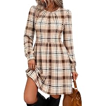 WIHOLL Womens Fall Dresses Long Sleeve Pleated Bust A-Line Pocket Dress