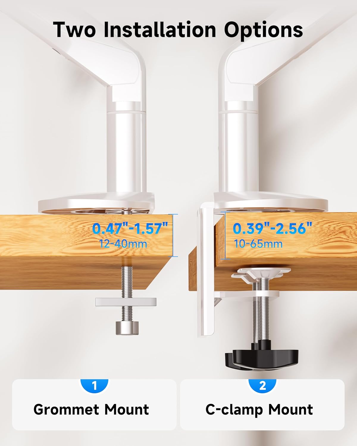 BIZUM Heavy Aluminum Monitor Stand 17 to 43 Inch Monitor Arm, Adjustable-Monitor Mount up to 33lbs with Clamp and Grommet Base, VESA 75x75/100x100mm White