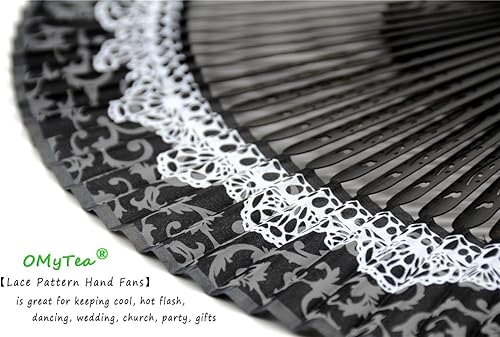 Miniatura 6 de OMyTea Folding Hand Held Rave Bamboo Fan for Women - Chinese Japanese Spanish Lace Pattern Handheld Fan - for Wedding, Decoration, Performance