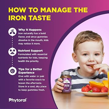 Iron Gummies for Kids with Vitamin C, Grape Flavor - 120 Count