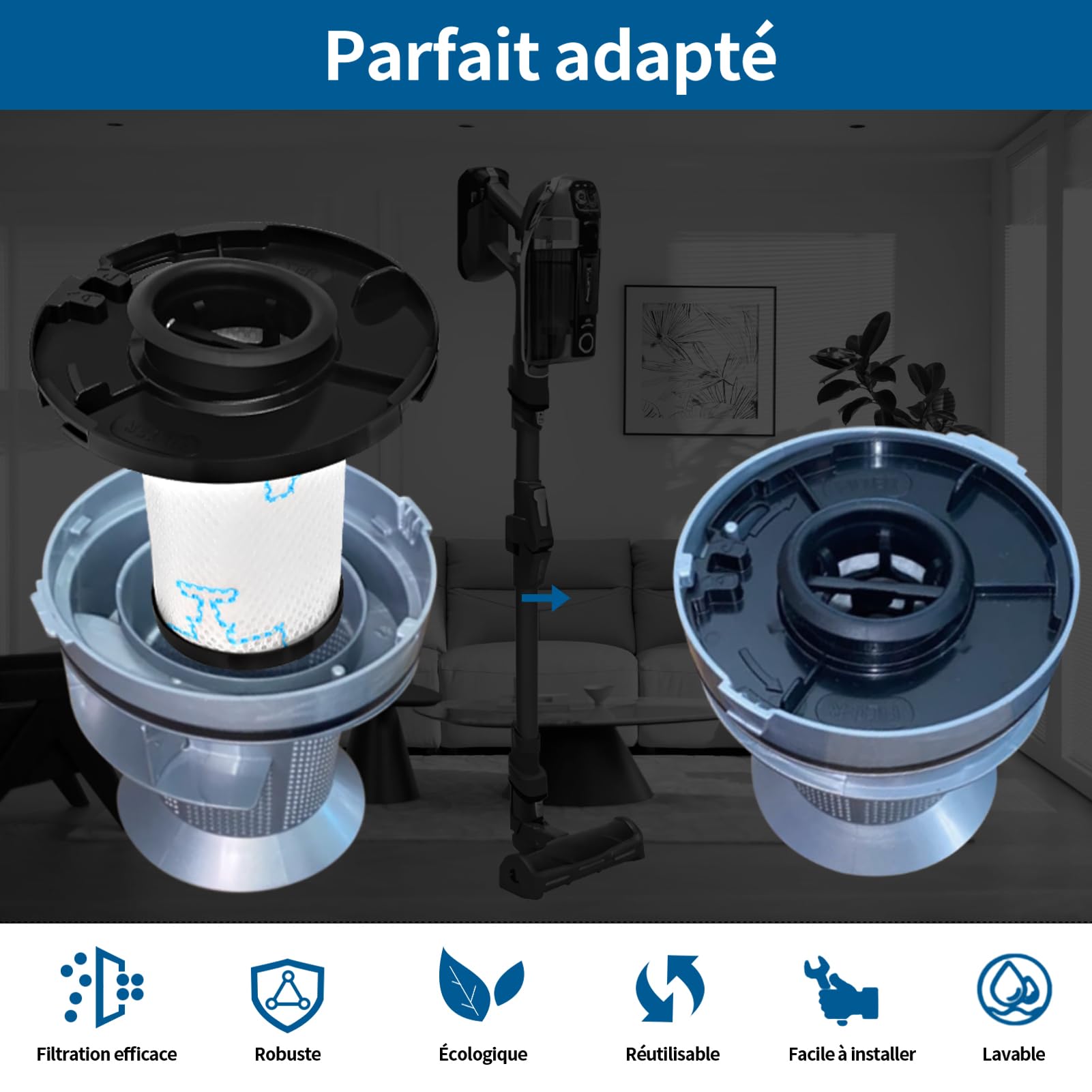 2 Filtres pour Aspirateur Rowenta X-Force Flex 11.60 12.60 14.60 15.60 RH98** RH99** RH9878WO RH9879WO RH9898WO RH98A8WO RH98A9WO RH98A7WO RH98COWO RH9958WO RH9958WA RH9959WO ZR009007 ZR009008