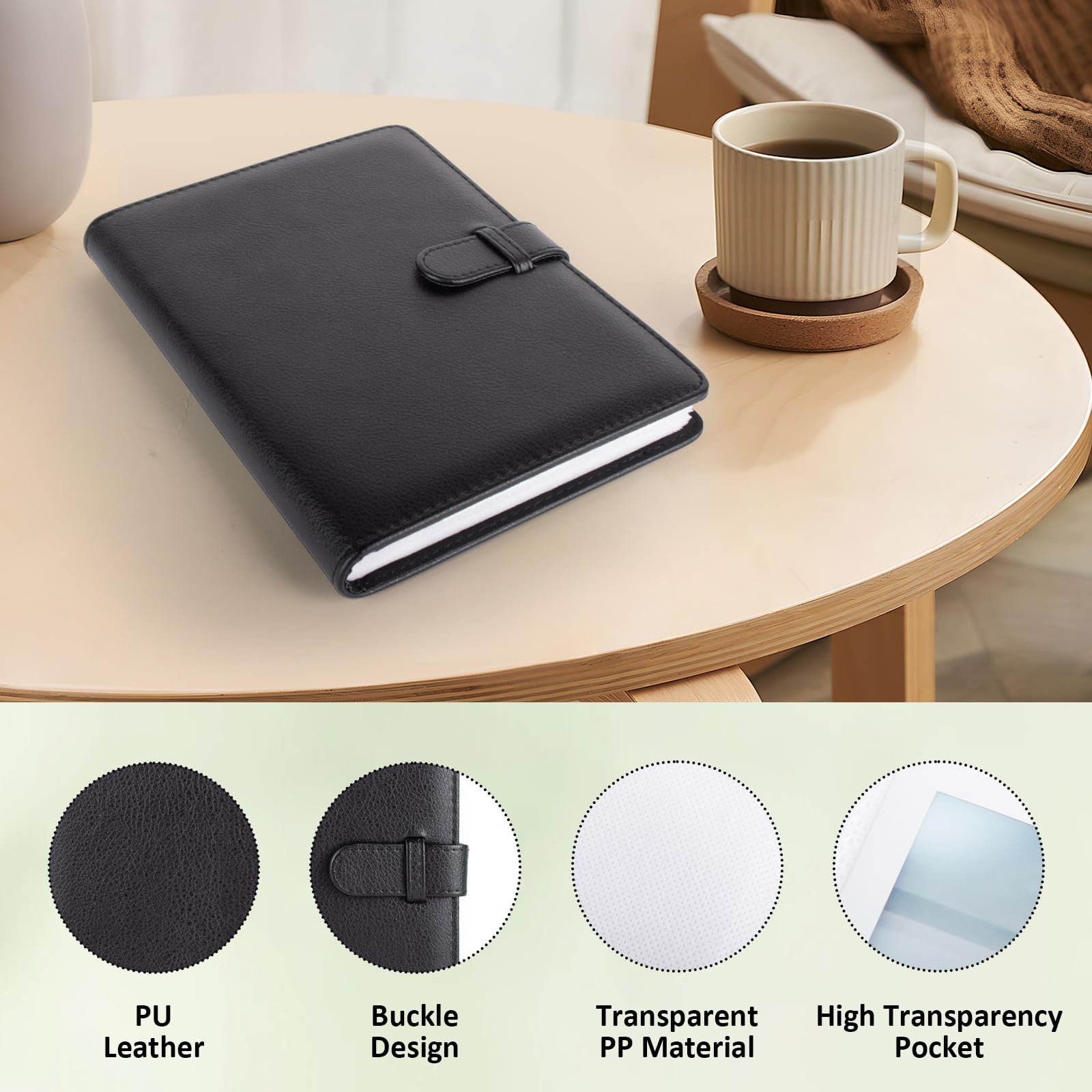 MUZIRI KINOKOO 80 Pockets Photo Album for Instax Wide EVO/Link WIDE/Wide 400 Camera Film,Lychee Texture PU Leather Album for Wide 300/Wide 210 Camera,4.25*3.4 inch Film Collection Souvenir Album-Black - Image 4