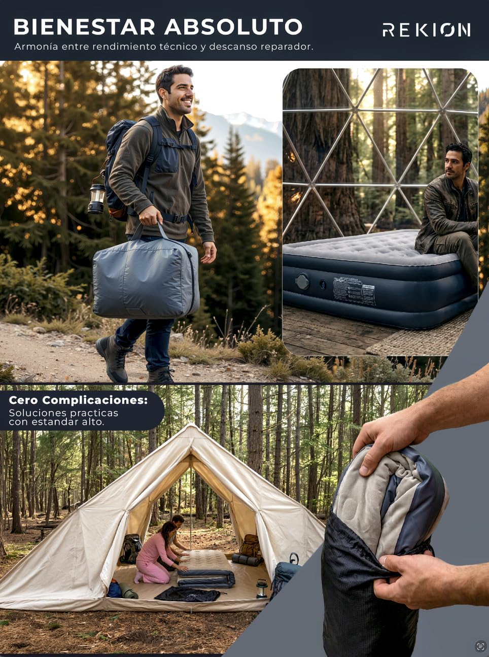 AKAMBO® Super Pack Colchón Hinchable Matrimonio 203x152x46cm + Accesorios | Elevado y Portátil | Cama Hinchable para Invitados, Camping y Casa