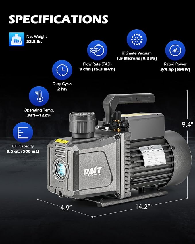 Bomba de vacío rotativa de 2 etapas, 9 cfm, 3/4 hp miniatura 2