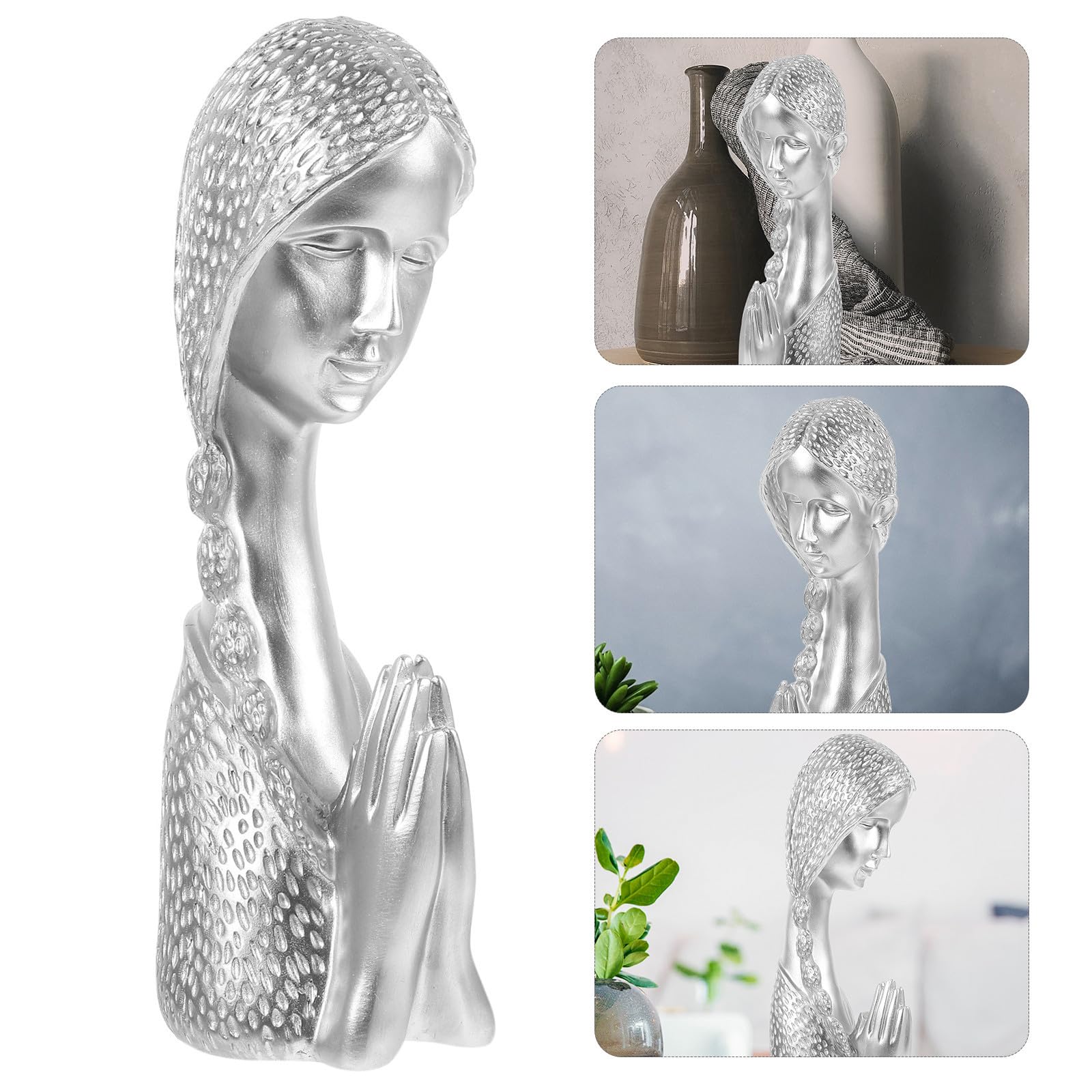 Busto Artesanal de Resina Niña Rezando Estilo Nórdico Minimalista