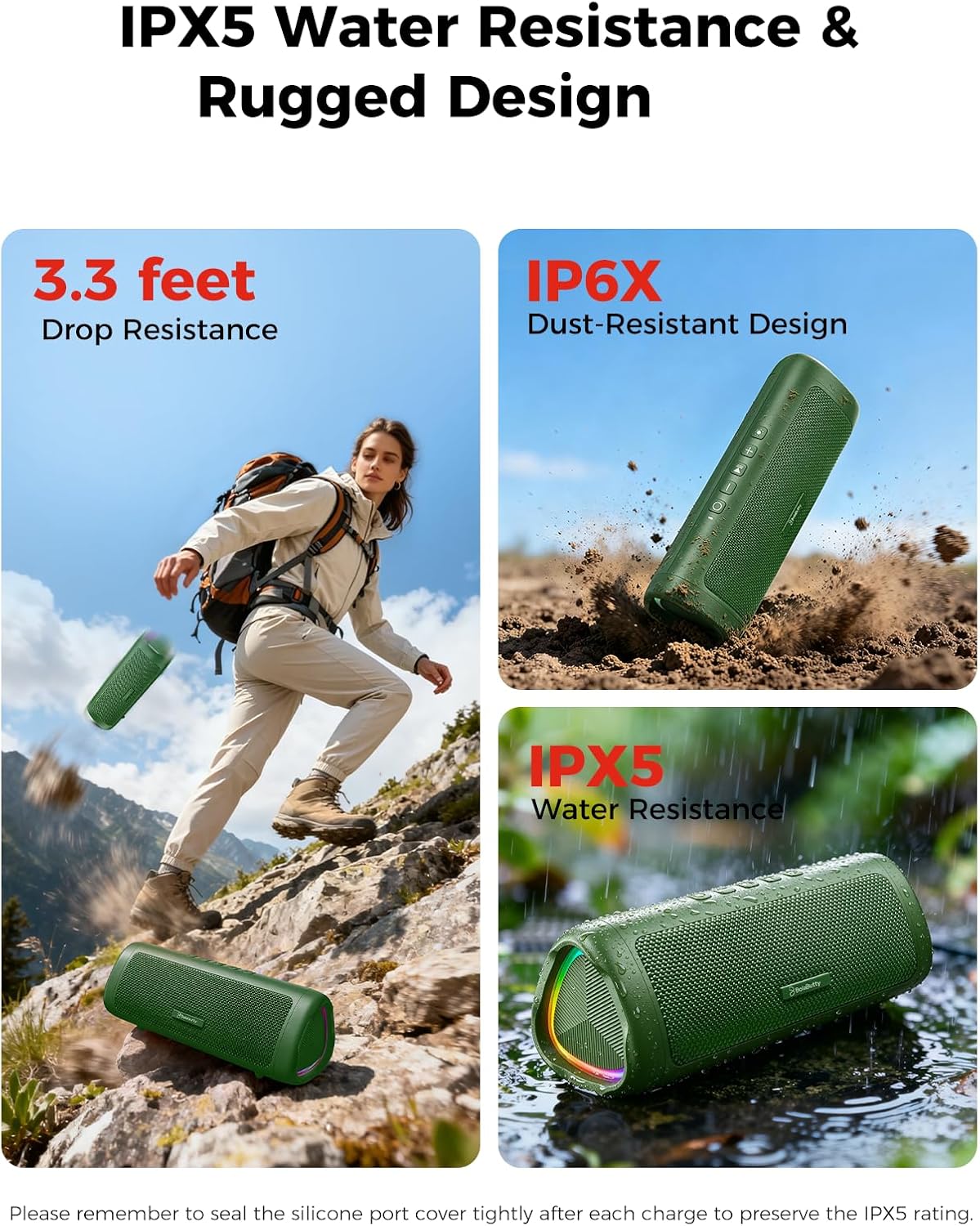 Bluetooth Speaker, 20W HD Sound, Portable Wireless, IPX5 Waterproof, Up to 24H Playtime, TWS Pairing, for Home/Party/Outdoor/Camping/Beach Essentials, Electronic Gadgets, Birthday Gift (Green) thumbnail