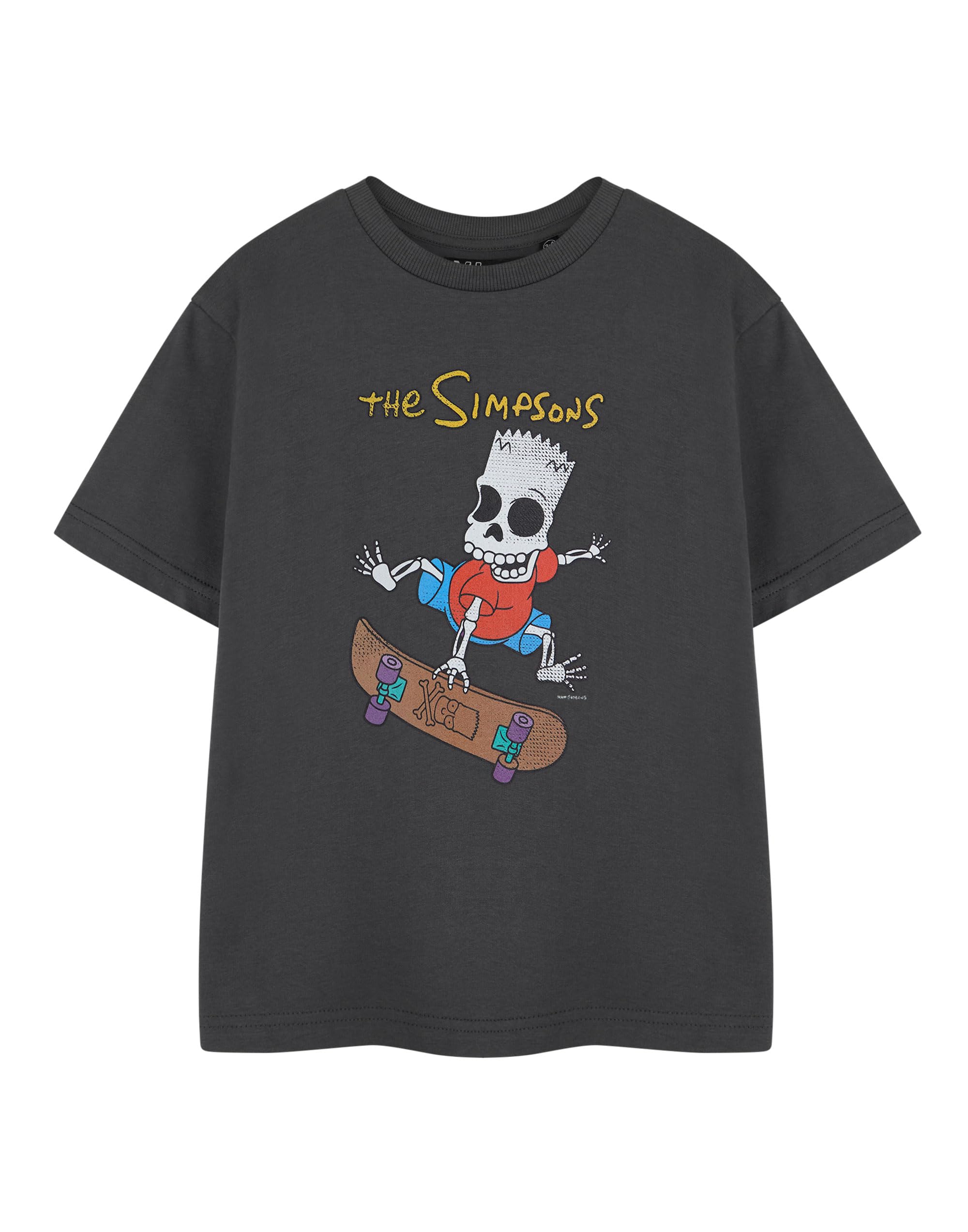 Vanilla Underground Boys Charcoal The Simpsons Grey Bart Halloween Graphic Tee | Short Sleeve Cotton T-Shirt | Cartoon Skeleton Skateboard Theme | Casual Everyday Wear Top